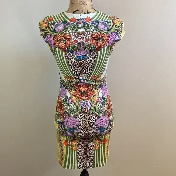 NWT Just Cavalli Gorgeous Rare Animal Floral Print Mini Bodycon Dress size XS - Picture 11 of 16